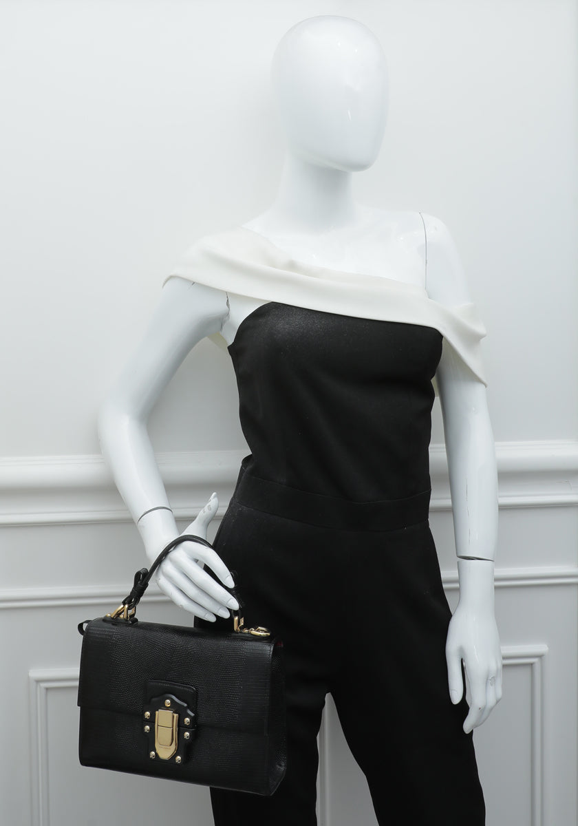 Dolce & Gabbana Black Iguana Print Lucia Bag