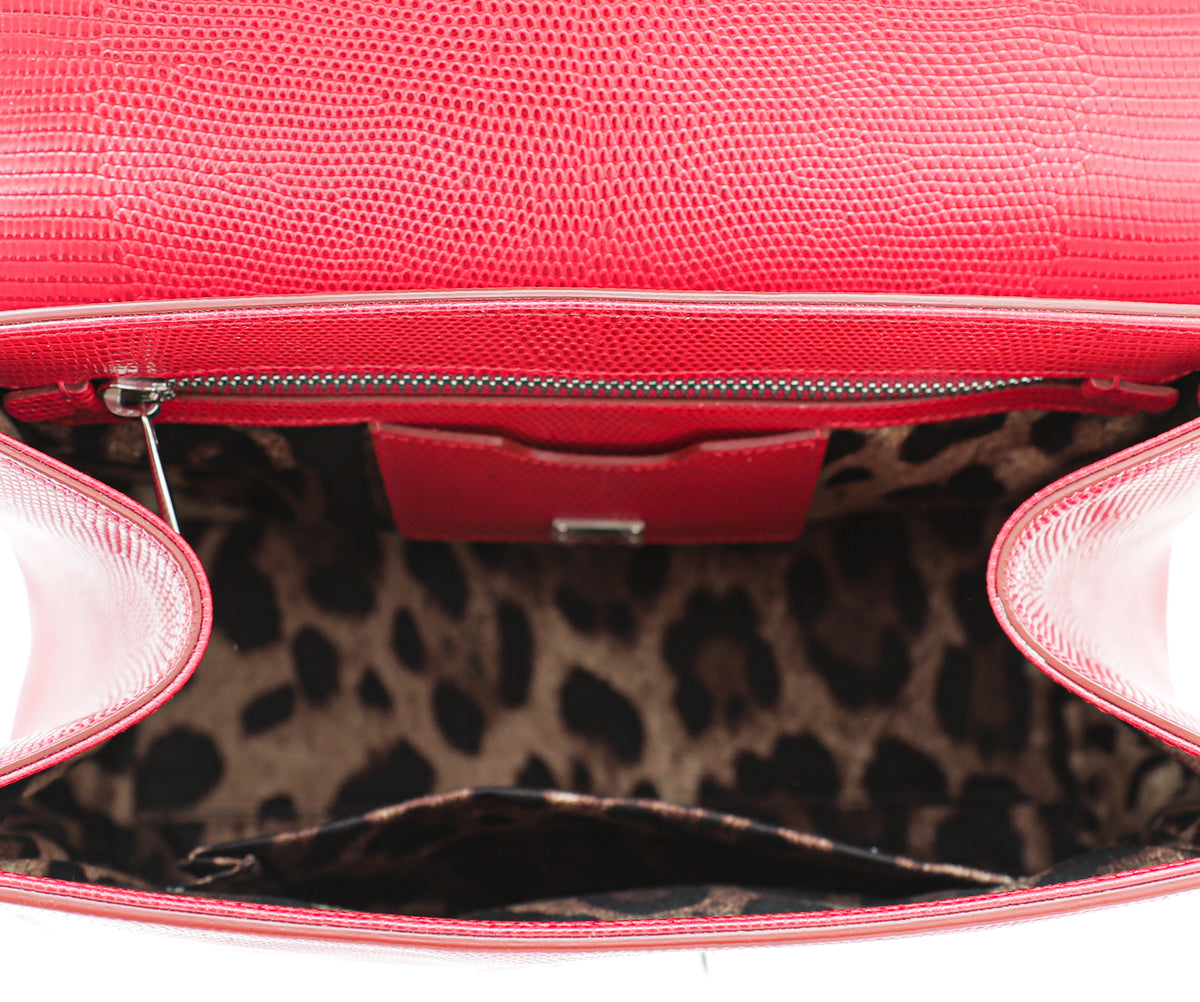 Dolce & Gabbana Red Lizard Embossed Monica Medium Bag
