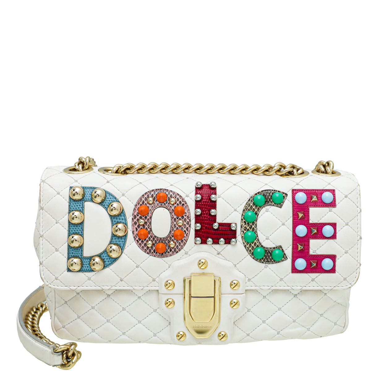 Dolce & Gabbana White Lucia Quilted Studs Embellished Bag-Dolce & Gabbana-THE CLOSET