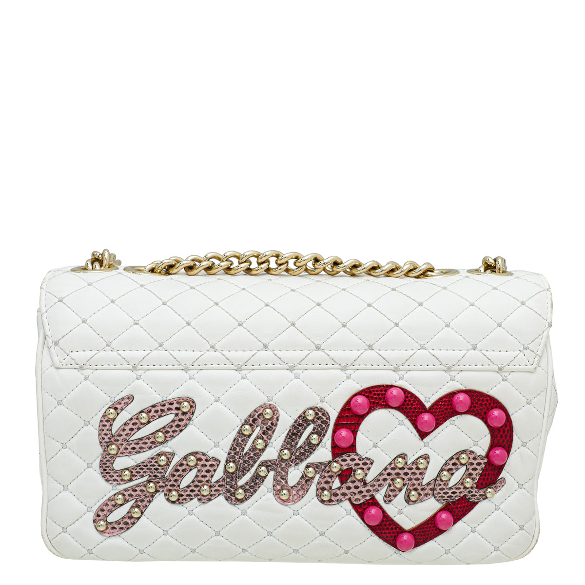 Dolce & Gabbana White Lucia Quilted Studs Embellished Bag-Dolce & Gabbana-THE CLOSET