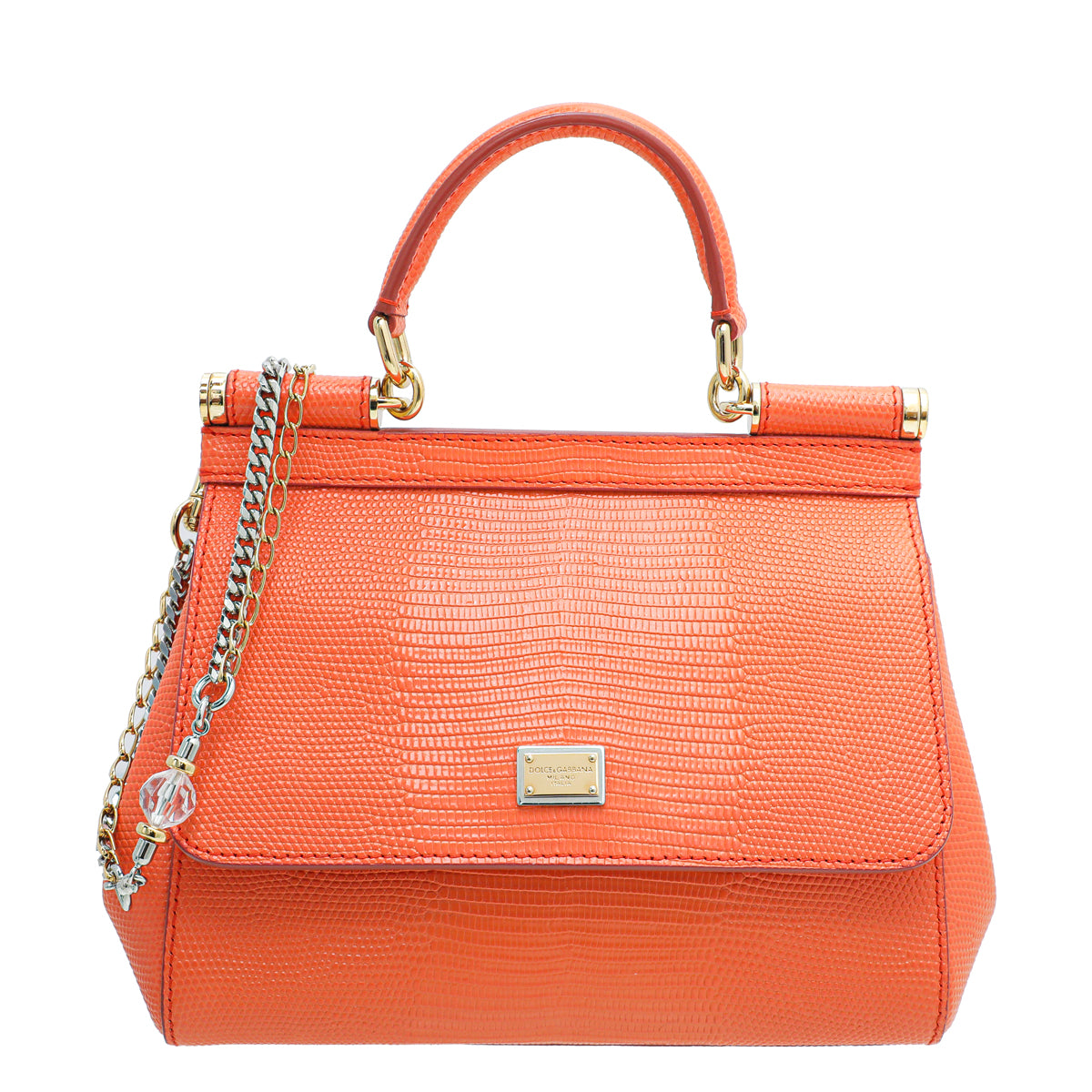 Dolce & Gabbana Orange Iguana Print Sicily Small Chain Bag-Dolce & Gabbana-THE CLOSET