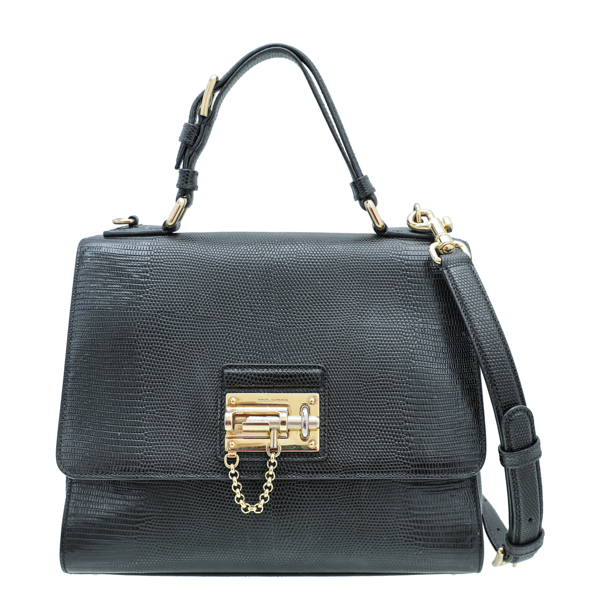 Dolce & Gabbana Black Lizard Print Miss Monica Bag-Dolce & Gabbana-THE CLOSET