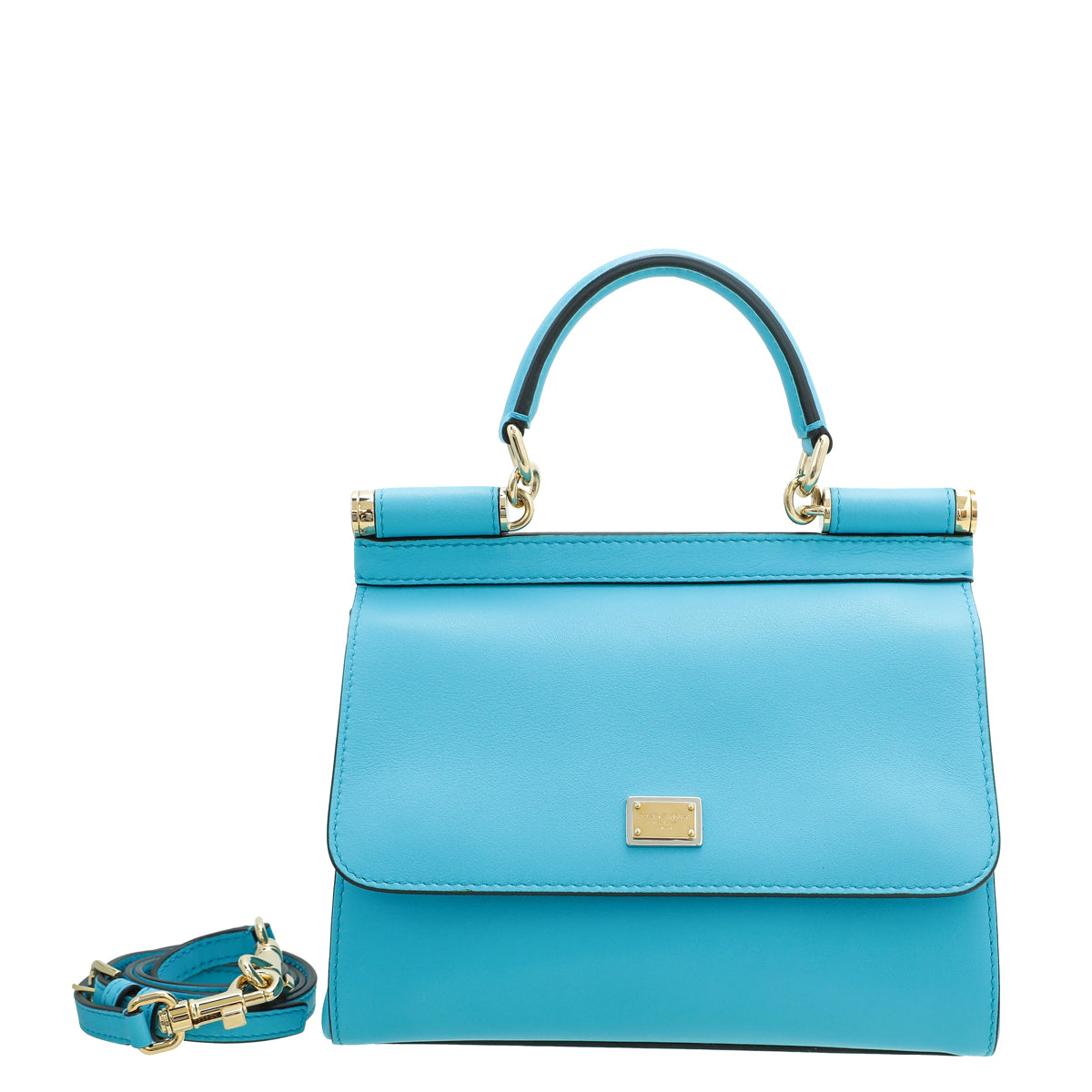 Dolce and Gabbana Light Blue Leather Small Miss Sicily Tote Dolce & Gabbana