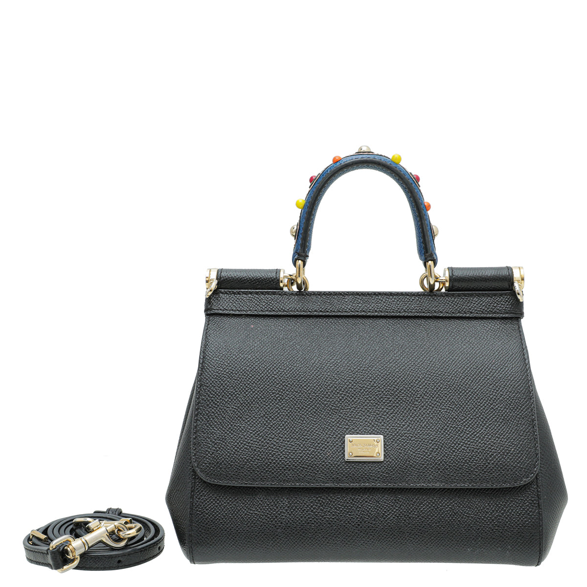 Dolce & Gabbana Black Studded Handle Small Sicily Bag-Dolce & Gabbana-THE CLOSET