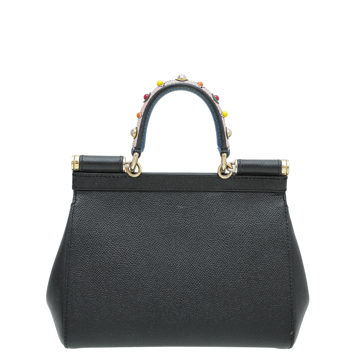 Dolce & Gabbana Black Studded Handle Small Sicily Bag-Dolce & Gabbana-THE CLOSET