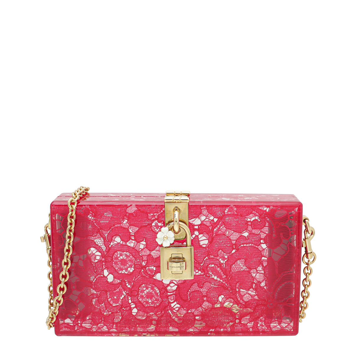 Dolce & Gabbana Red Plexiglass and Lace Box Pocket Clutch-Dolce & Gabbana-THE CLOSET
