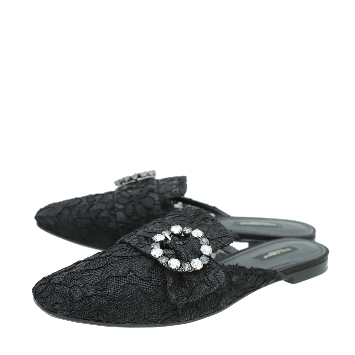 Dolce & Gabbana Black Lace Crystal Buckle Mules 39.5-Dolce & Gabbana-THE CLOSET