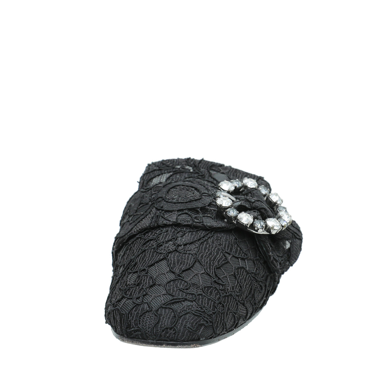 Dolce & Gabbana Black Lace Crystal Buckle Mules 39.5-Dolce & Gabbana-THE CLOSET