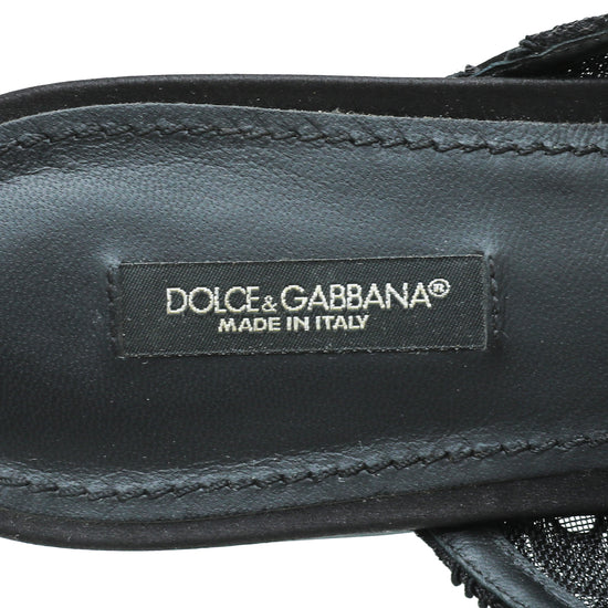 Dolce & Gabbana Black Lace Crystal Buckle Mules 39.5