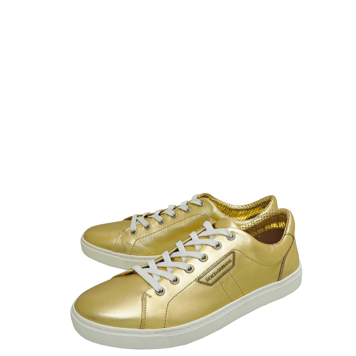 Dolce & Gabbana Metallic Gold Classic Logo Sneakers 7.5-Dolce & Gabbana-THE CLOSET
