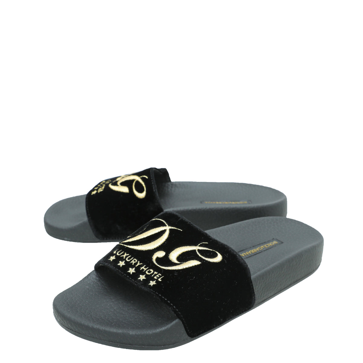 Dolce & Gabbana Black Velvet Luxury Hotel Slide Sandals 36-Dolce & Gabbana-THE CLOSET