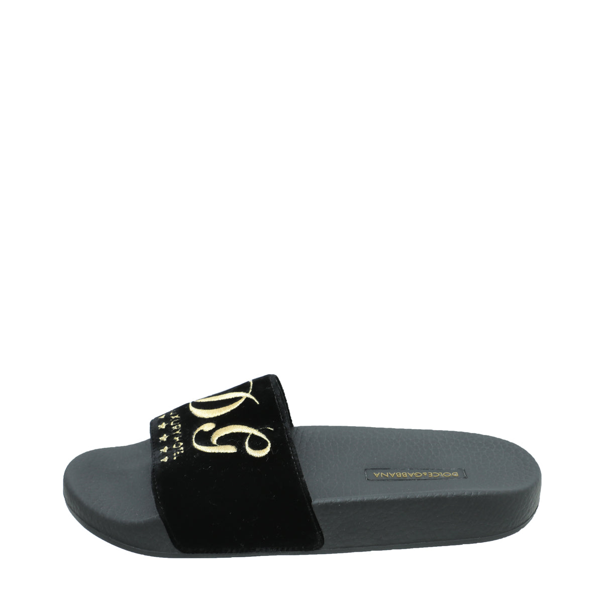 Dolce & Gabbana Black Velvet Luxury Hotel Slide Sandals 36-Dolce & Gabbana-THE CLOSET