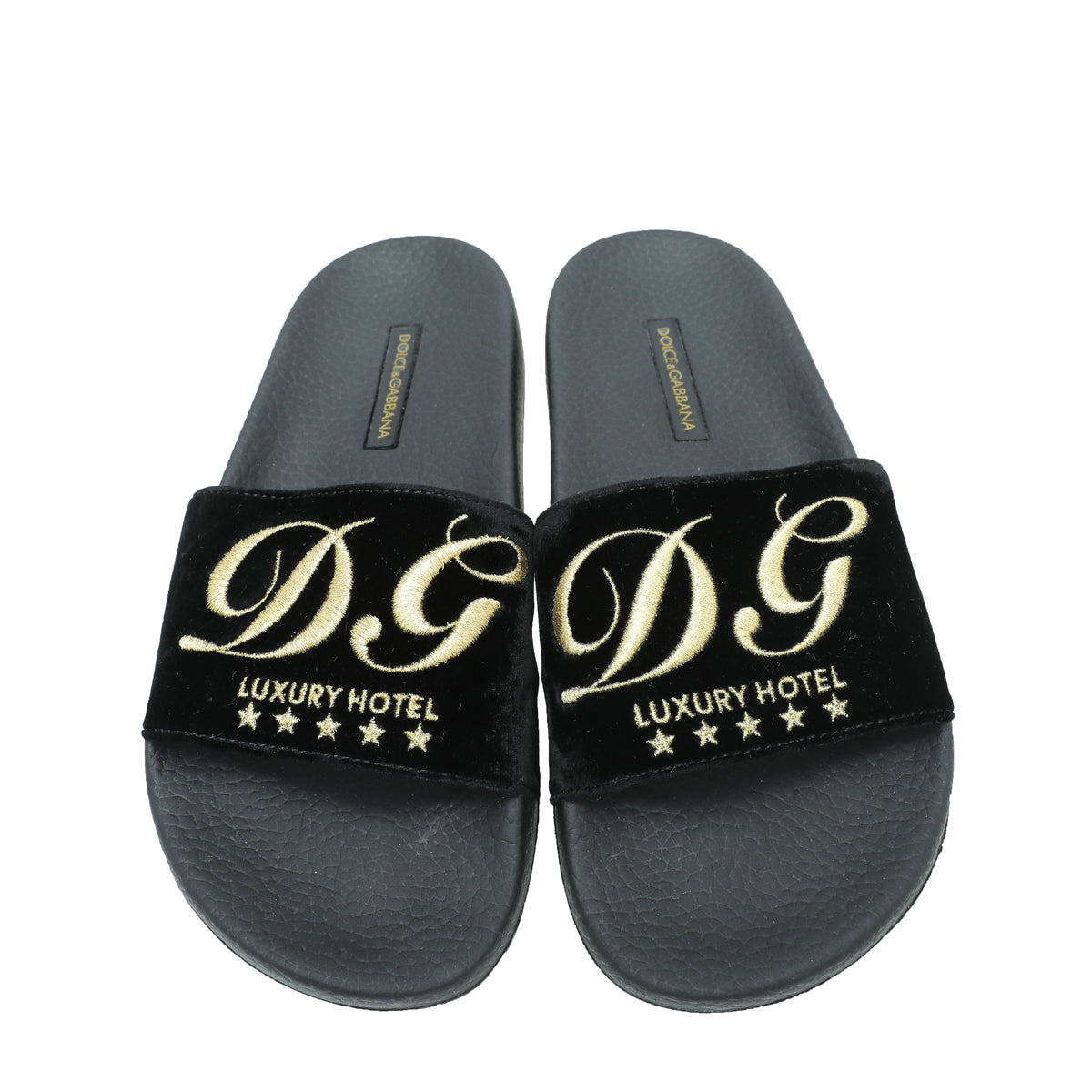 Dolce & Gabbana Black Velvet Luxury Hotel Slide Sandals 36-Dolce & Gabbana-THE CLOSET