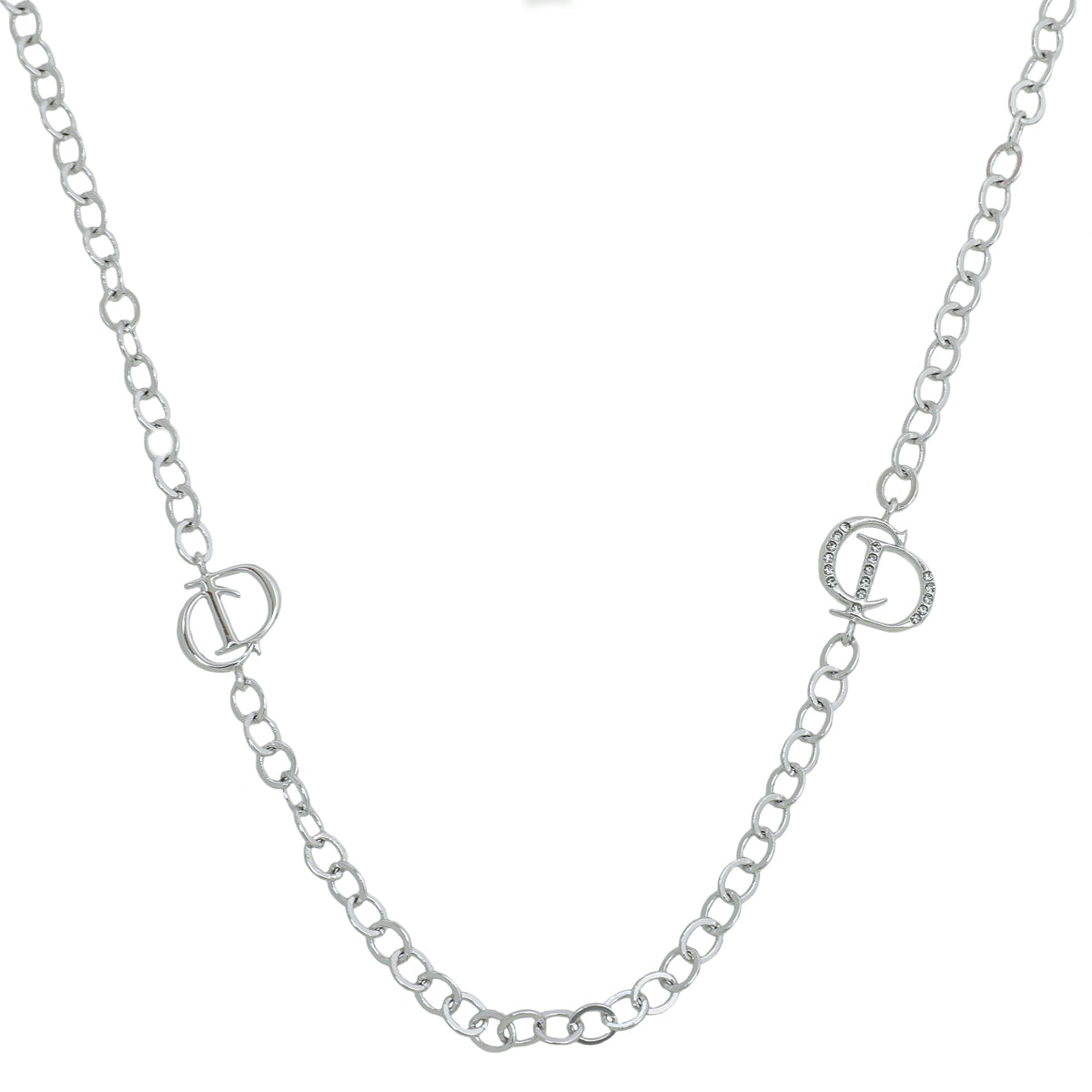 Christian Dior Silver CD Long Chain Necklace