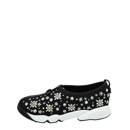 Christian Dior Black Crystal Embroidered Fusion Sneakers 38