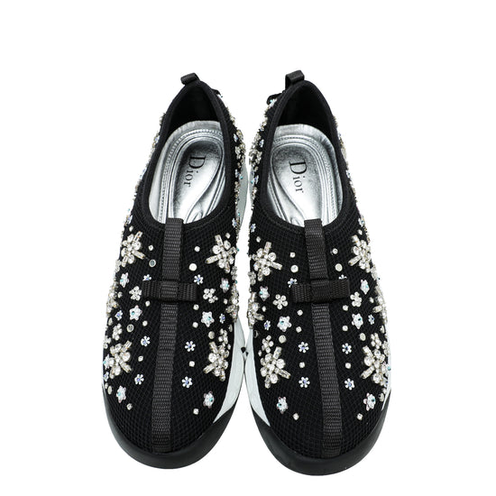 Christian Dior Black Crystal Embroidered Fusion Sneakers 38