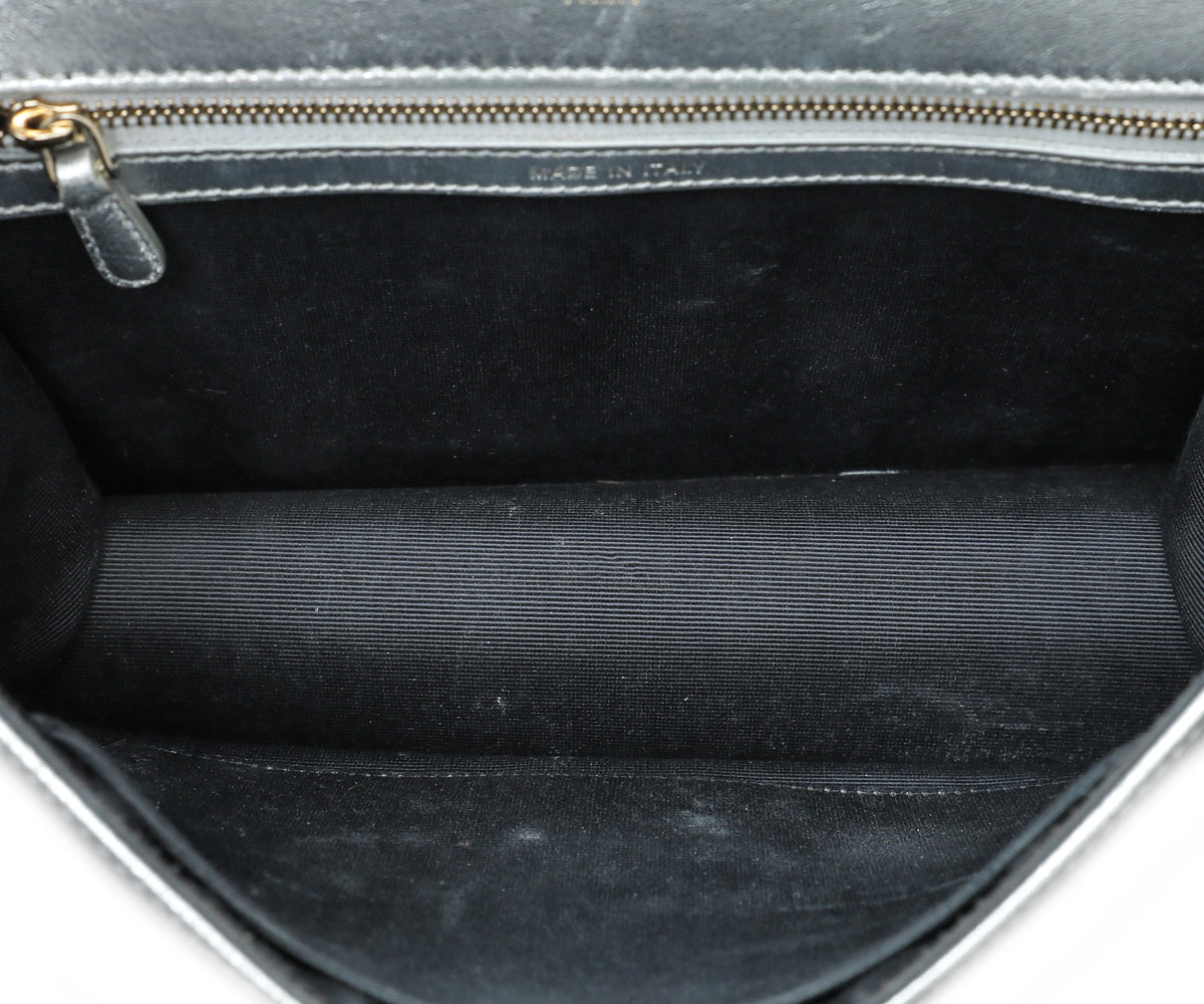 Christian Dior Metallic Silver Diorama Flap Medium Bag