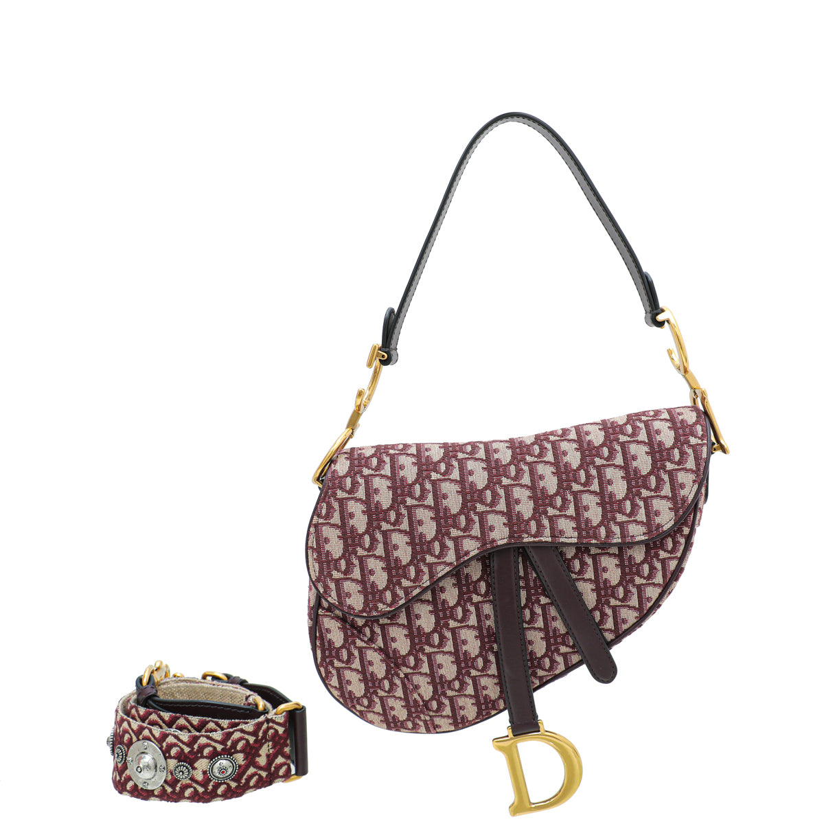 Christian Dior Bordeaux Oblique Jacquard Saddle Bag W/Medallion Strap-Christian Dior-THE CLOSET