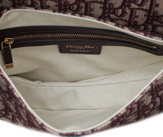 Christian Dior Bordeaux Oblique Jacquard Saddle Bag W/Medallion Strap