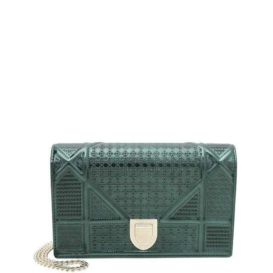 Christian Dior Emarled Green Diorama Microcannage Wallet On Chain