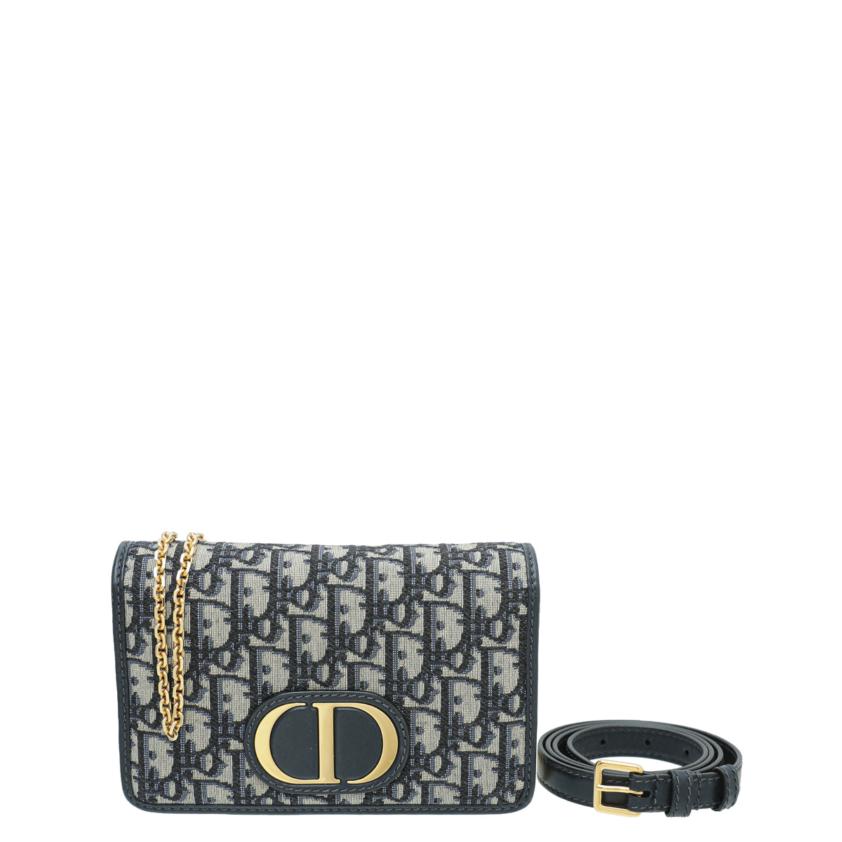 Christian Dior Navy Blue 30 Montaigne Oblique 2 Way Chain Pouch-Christian Dior-THE CLOSET