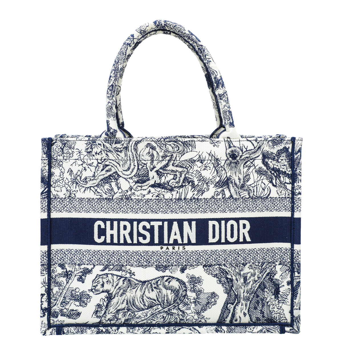 Christian Dior Bicolor Toile De Jouy Embroidery Book Tote Medium Bag-Christian Dior-THE CLOSET