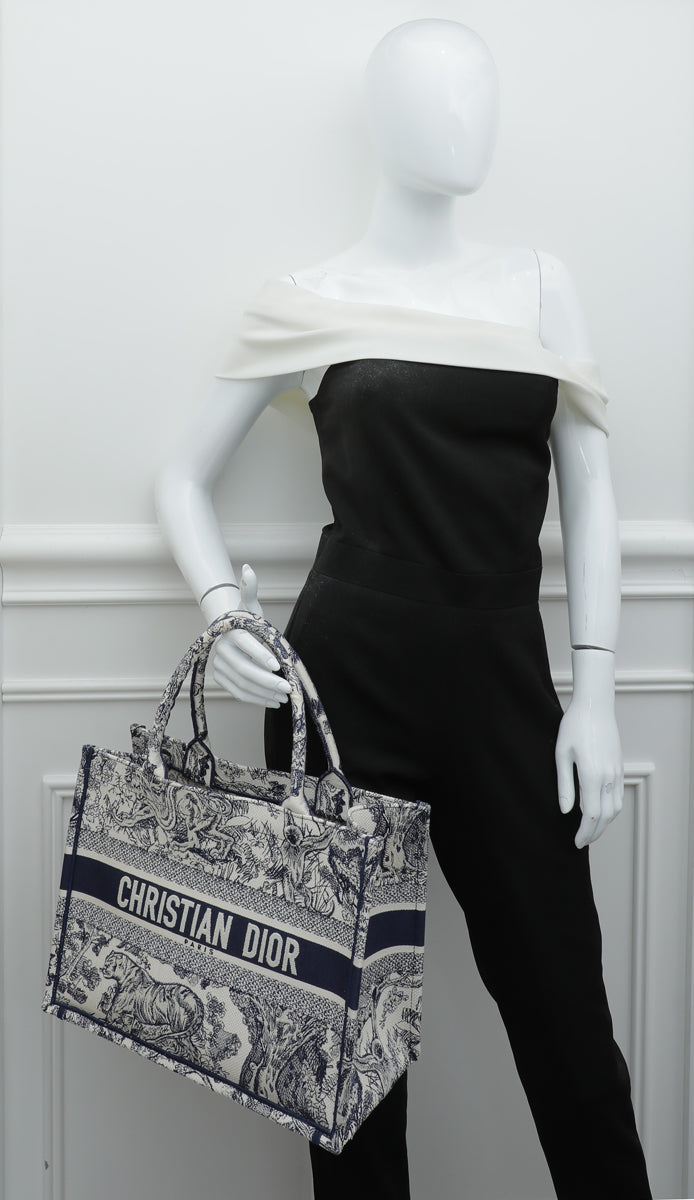 Christian Dior Bicolor Toile De Jouy Embroidery Book Tote Medium Bag