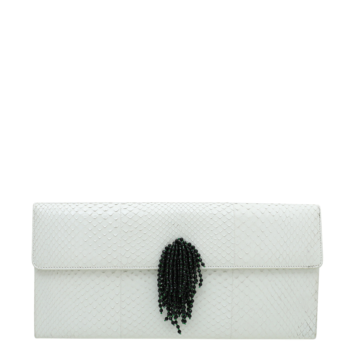 Christian Dior White Python Clutch W/Beaded Tassel-Christian Dior-THE CLOSET