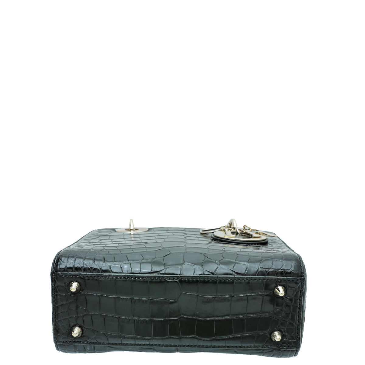Christian Dior Black Forest Green Lady Dior Alligator Medium Bag