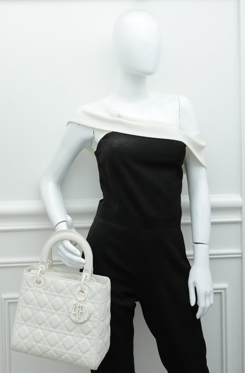 Christian Dior White Ultra Matte Lady Dior Medium Bag – THE CLOSET
