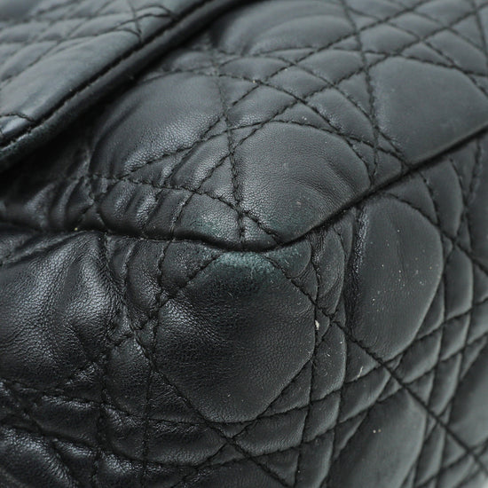 Christian Dior Cannage New Lock Flap Leather Shoulder Bag Black