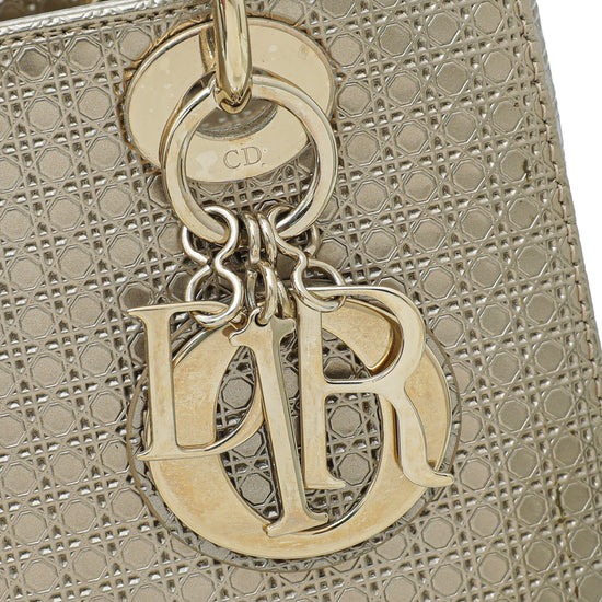 Christian Dior Champagne Lady Dior Micro Cannage Medium Bag