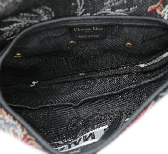 Christian Dior Black Multicolor Embroidered Camouflage Flowers Saddle Medium Bag