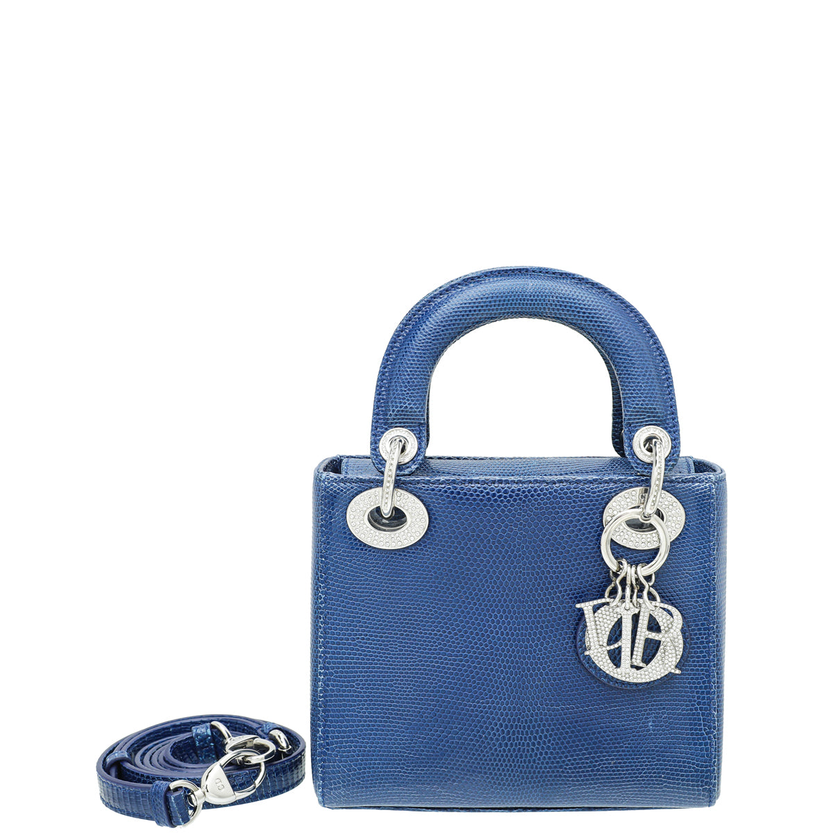 Christian Dior Blue Lizard Lady Dior Mini Swarovski Crystal Strap Bag-Christian Dior-THE CLOSET