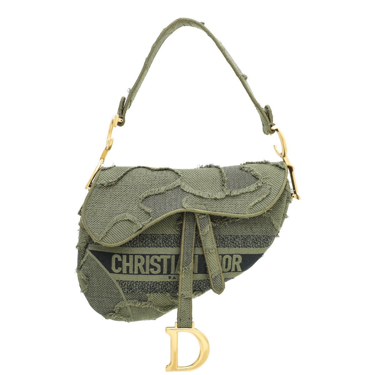 Christian Dior Khaki Saddle Camouflage Embroidered Medium Bag-Christian Dior-THE CLOSET