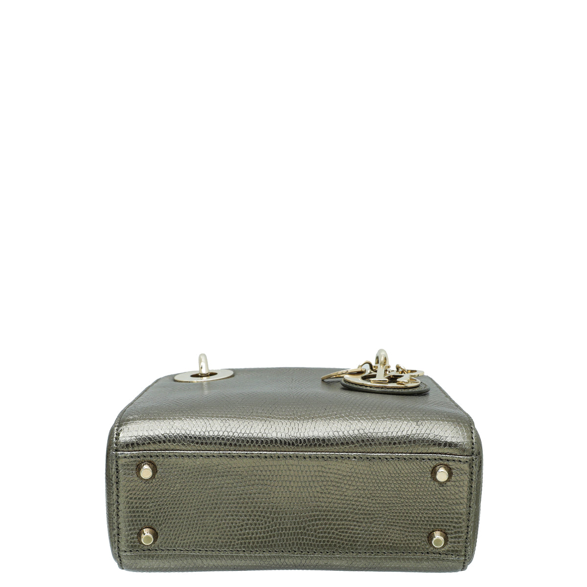 Christian Dior Metallic Olive Lizard Chain Mini Lady Dior Bag