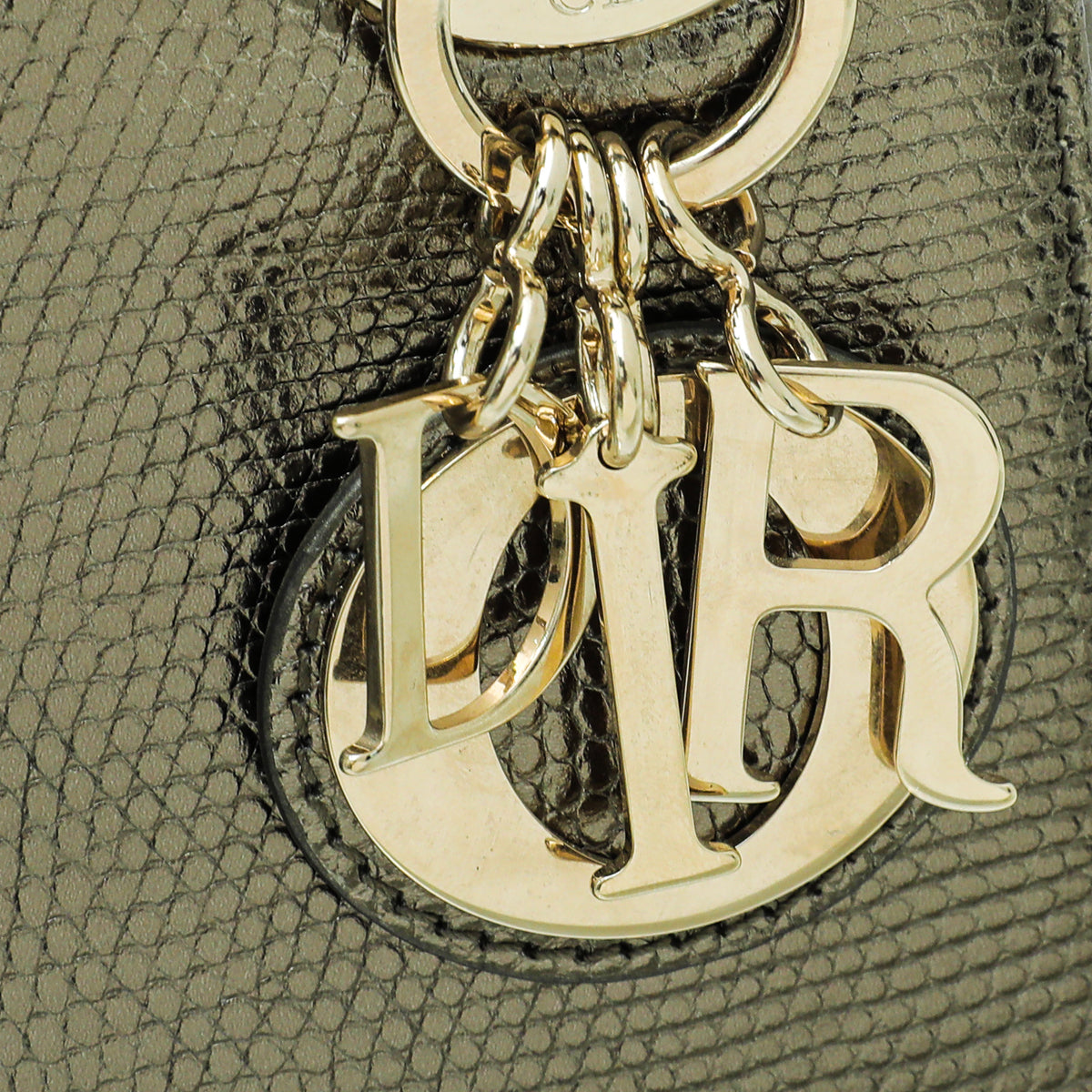 Christian Dior Metallic Olive Lizard Chain Mini Lady Dior Bag