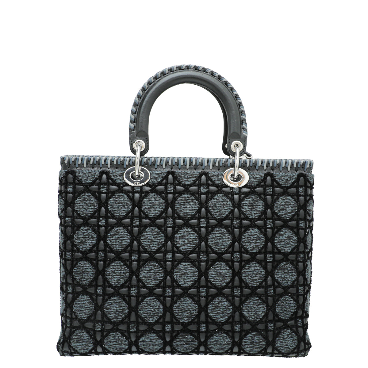 Christian Dior Black Tweed Velvet Whipstitch Lady Dior Large Bag-Christian Dior-THE CLOSET