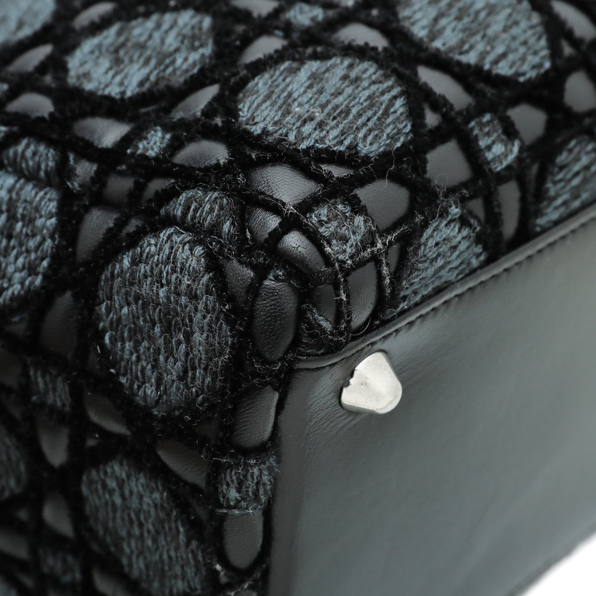 Christian Dior Black Tweed Velvet Whipstitch Lady Dior Large Bag