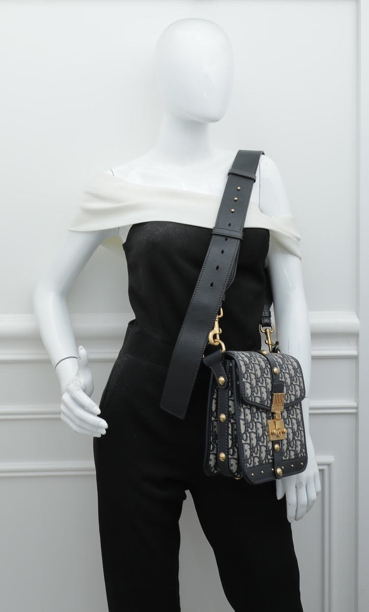 CHRISTIAN DIOR Oblique Small DiorAddict Flap Bag Navy Blue 314422