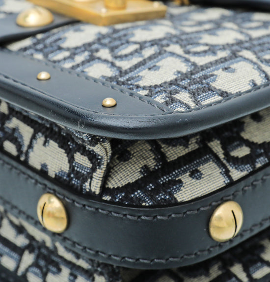 Christian Dior Blue Oblique Studded Square Dioraddict Flap Bag