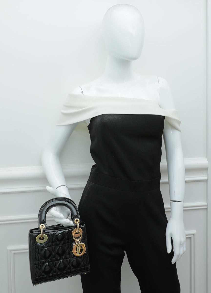 Christian Dior Black Patent Mini Lady Dior Bag w Box  Authenticity C   Oliver Jewellery