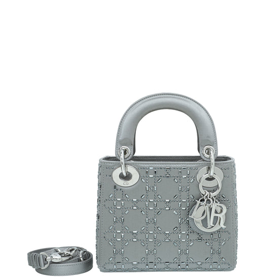 Christian Dior Grey Satin Strass Cannage Lady Dior Mini Bag – The Closet