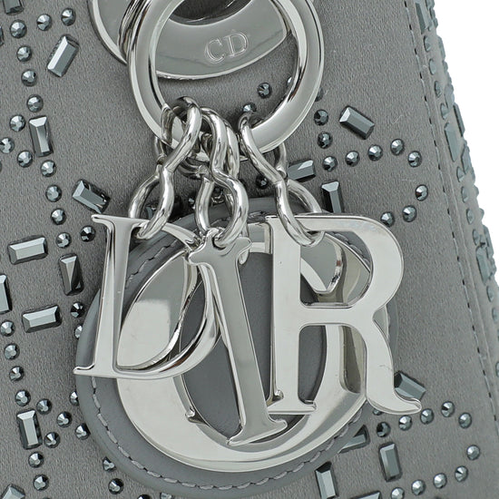 Christian Dior Grey Satin Strass Cannage Lady Dior Mini Bag
