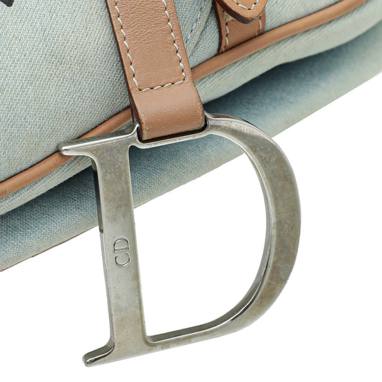 Christian Dior Blue Multicolor Denim "Speedway" Saddle Medium Bag