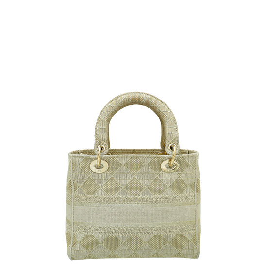 Dior Medium Lady D-Lite Bag Gray Cannage Embroidery in Linen/Wool