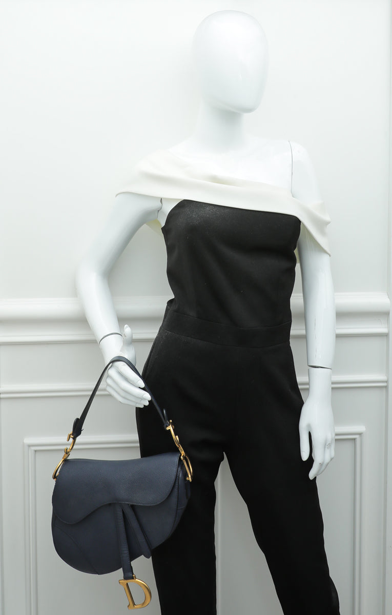 Christian Dior Blue Grained Leather Mini Saddle Bag - Yoogi's Closet
