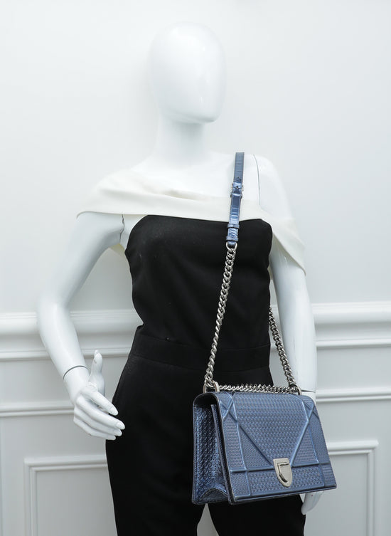 Dior Metallic Silver Micro Cannage Leather Mini Diorama Shoulder Bag