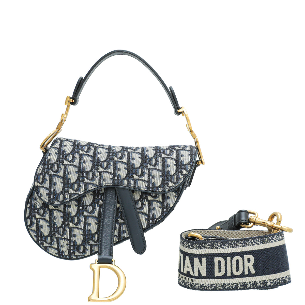 Christian Dior Blue Oblique Jacquard Saddle Bag W/Wide Strap-Christian Dior-THE CLOSET
