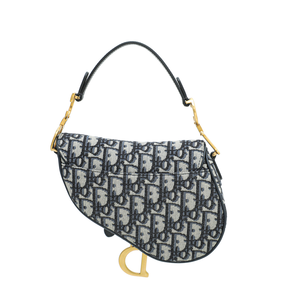 Christian Dior Blue Oblique Jacquard Saddle Bag W/Wide Strap-Christian Dior-THE CLOSET